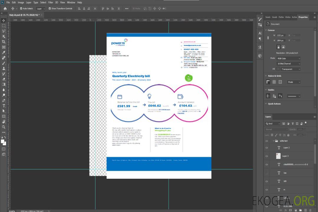Facture commerciale du service public Power NI, SCR template